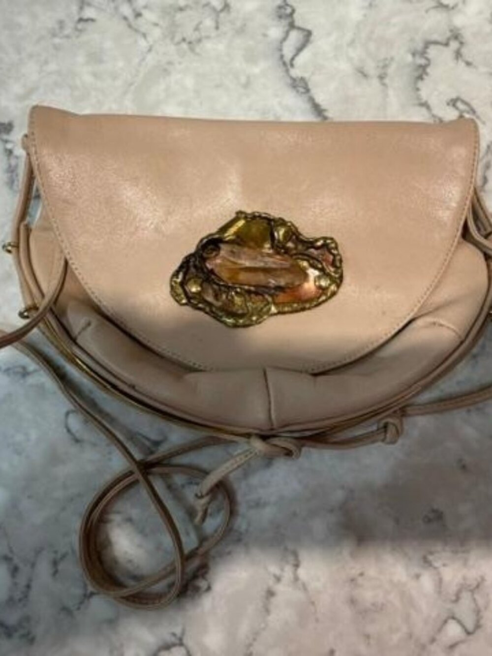 Fancy Nancy of Atlanta Georgia Tan Leather Shoulder Bag w/ Front Flap Closure